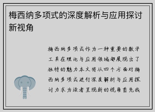 梅西纳多项式的深度解析与应用探讨新视角
